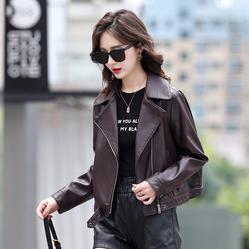 真皮皮衣女外套2025春秋新款韩版宽松休闲时尚短款翻领绵羊皮夹克,女装/女士精品,皮衣,淘宝优惠券,粉丝福利购,淘宝优惠卷