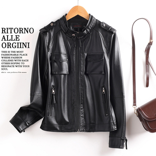 海宁真皮皮衣女短款 绵羊皮酷飒风立领皮夹克外套 2025新款 春秋时尚