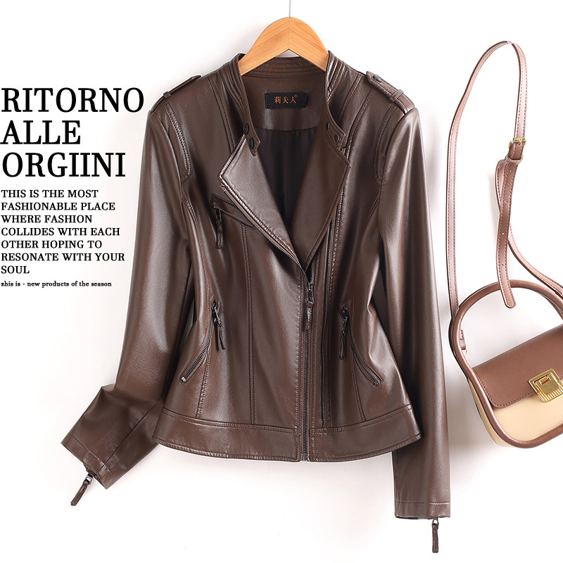 海宁真皮皮衣女短款2025春秋新款韩版修身黑色绵羊皮夹克小外套潮