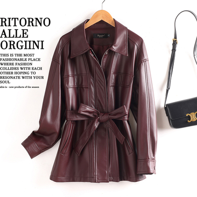 海宁真皮皮衣外套女中长款2025春秋新款爆款洋气小个子绵羊皮风衣