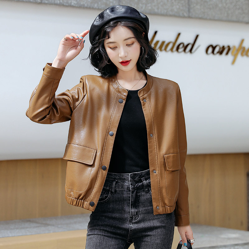 2025春秋新款海宁真皮皮衣女短款小外套韩版宽松时尚绵羊皮夹克潮,女装/女士精品,皮衣,淘宝优惠券,粉丝福利购,淘宝优惠卷