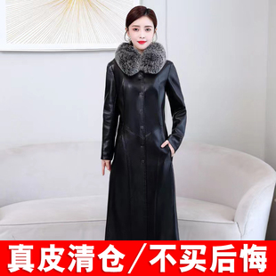 海宁真皮皮衣女中长款 绵羊皮狐狸毛加棉风衣外套 过膝2025春秋新款