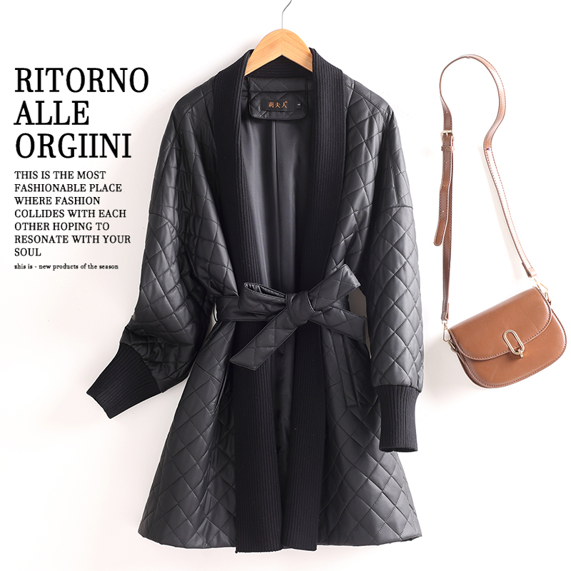 真皮皮衣女中长款2025秋新款大码宽松系带收腰显瘦绵羊皮风衣外套