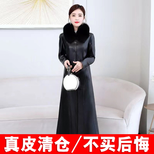 2025春秋海宁真皮皮衣女中长绵羊皮韩版修身狐狸毛领加棉风衣外套