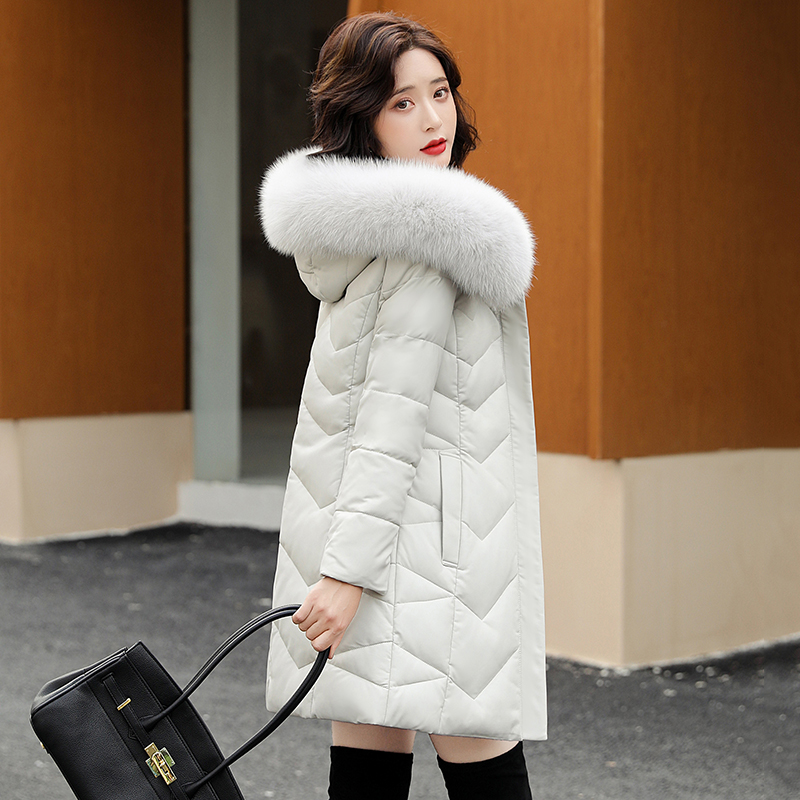 海宁真皮羽绒服中长款绵羊皮皮衣