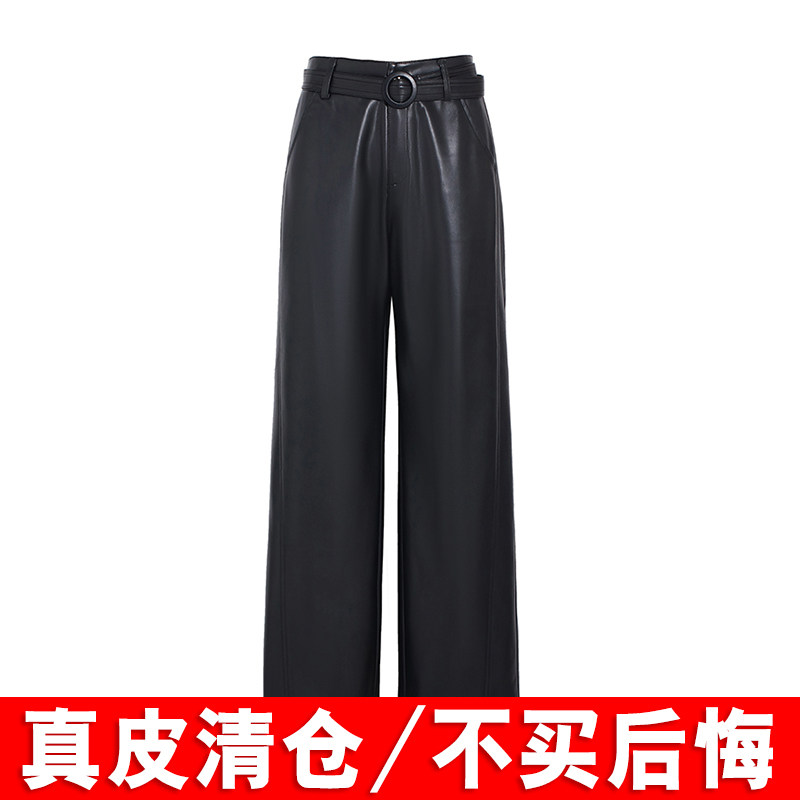 海宁真皮皮裤女2025新款秋冬加绒加厚阔腿裤高腰显瘦直筒休闲长裤