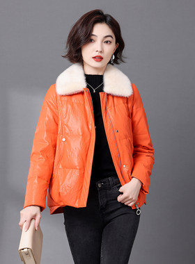 2026冬新款真皮羽绒服女短款海宁皮衣绵羊皮夹克水貂毛领皮草外套