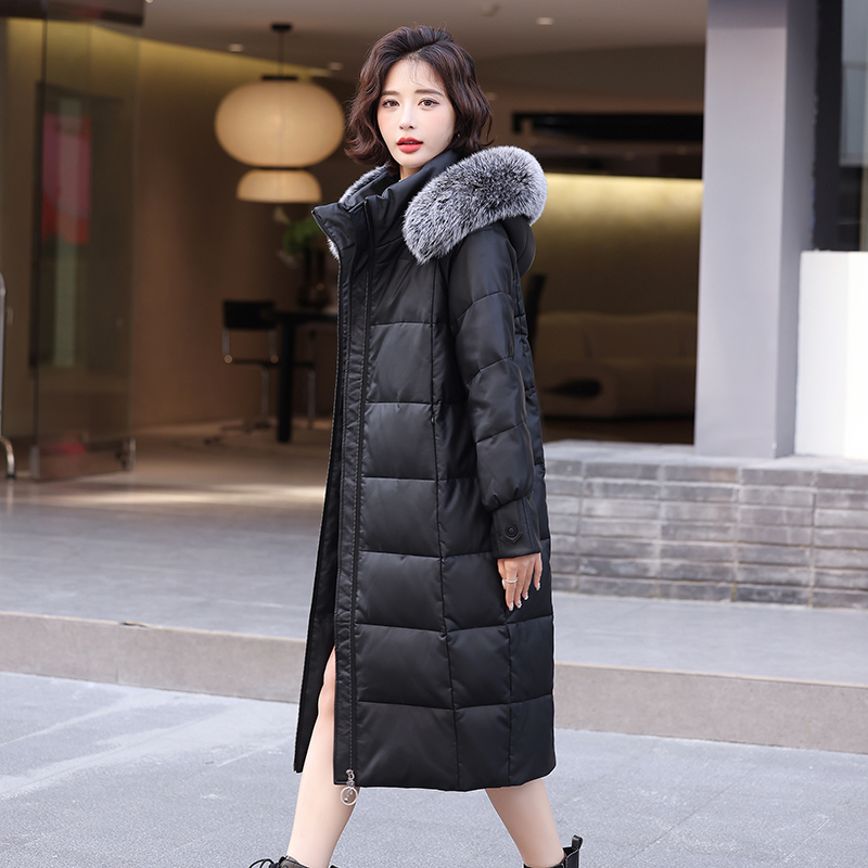 2025新款海宁真皮羽绒服女中长款白鸭绒绵羊皮狐狸毛宽松皮草外套