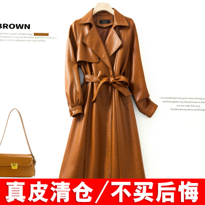 2025秋冬新款海宁绵羊皮皮衣女中长款真皮风衣系带高级感大衣外套