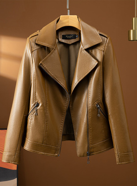 海宁真皮皮衣女短款2025新款绵羊皮机车服修身时尚小夹克黑色外套