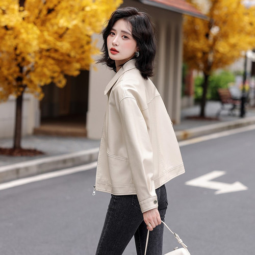 海宁真皮皮衣女短款2026新款秋冬高级感绵羊皮休闲机车皮夹克外套