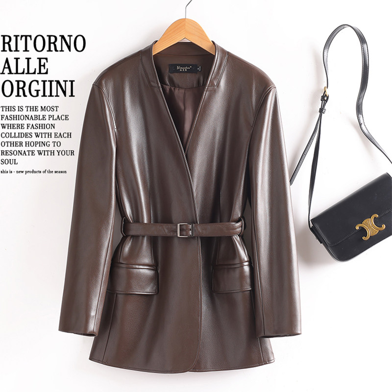 真皮皮衣外套女中长款修身2025年秋装新款海宁绵羊皮风衣气质外套,女装/女士精品,皮衣,淘宝优惠券,粉丝福利购,淘宝优惠卷