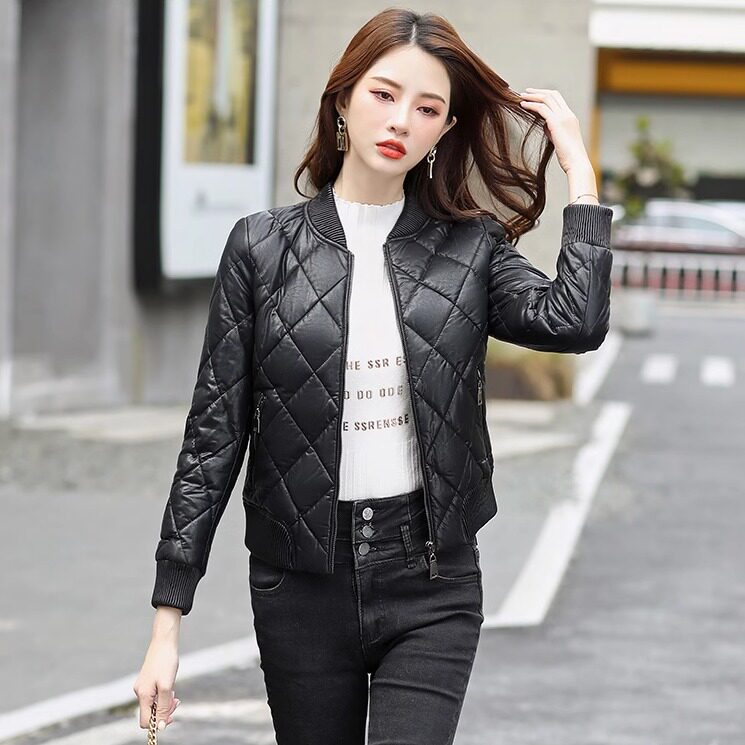 短款冬季韩版修身夹克真皮羽绒服