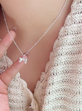 白色蝴蝶结项链法式小众设计感颈