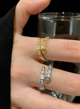 闪钻灵蛇形戒指女ins轻奢小众银
