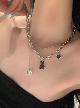 嘻哈双层小熊项链女轻奢小众设计