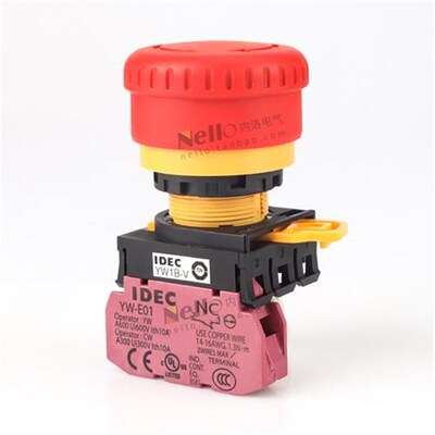 和泉急停开关按钮YW1B-V4E01R蘑菇头紧急停止22mm带灯2常闭自锁定