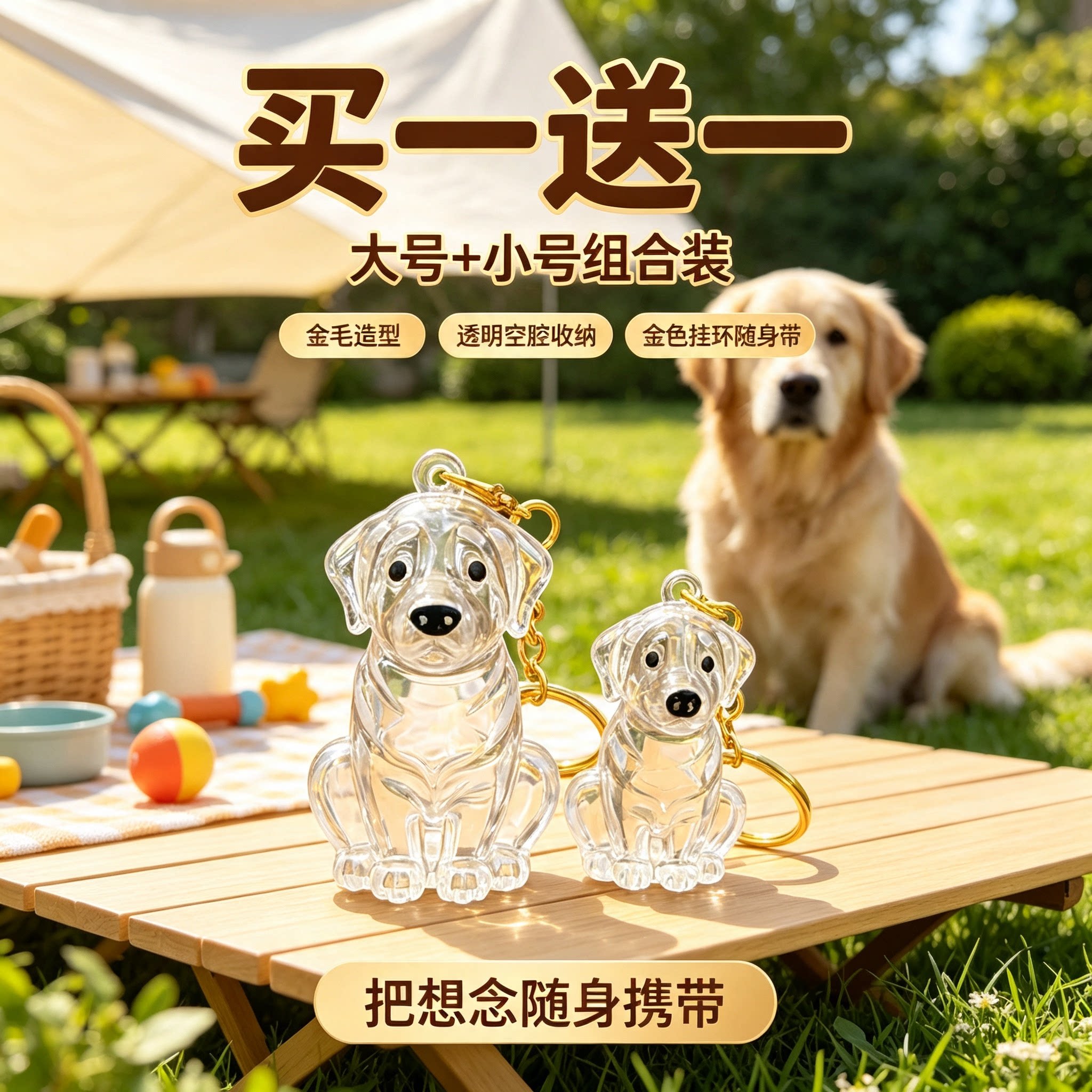 2026新款金毛毛发收纳挂件宠物毛孩子纪念钥匙扣可存狗毛随身吊坠