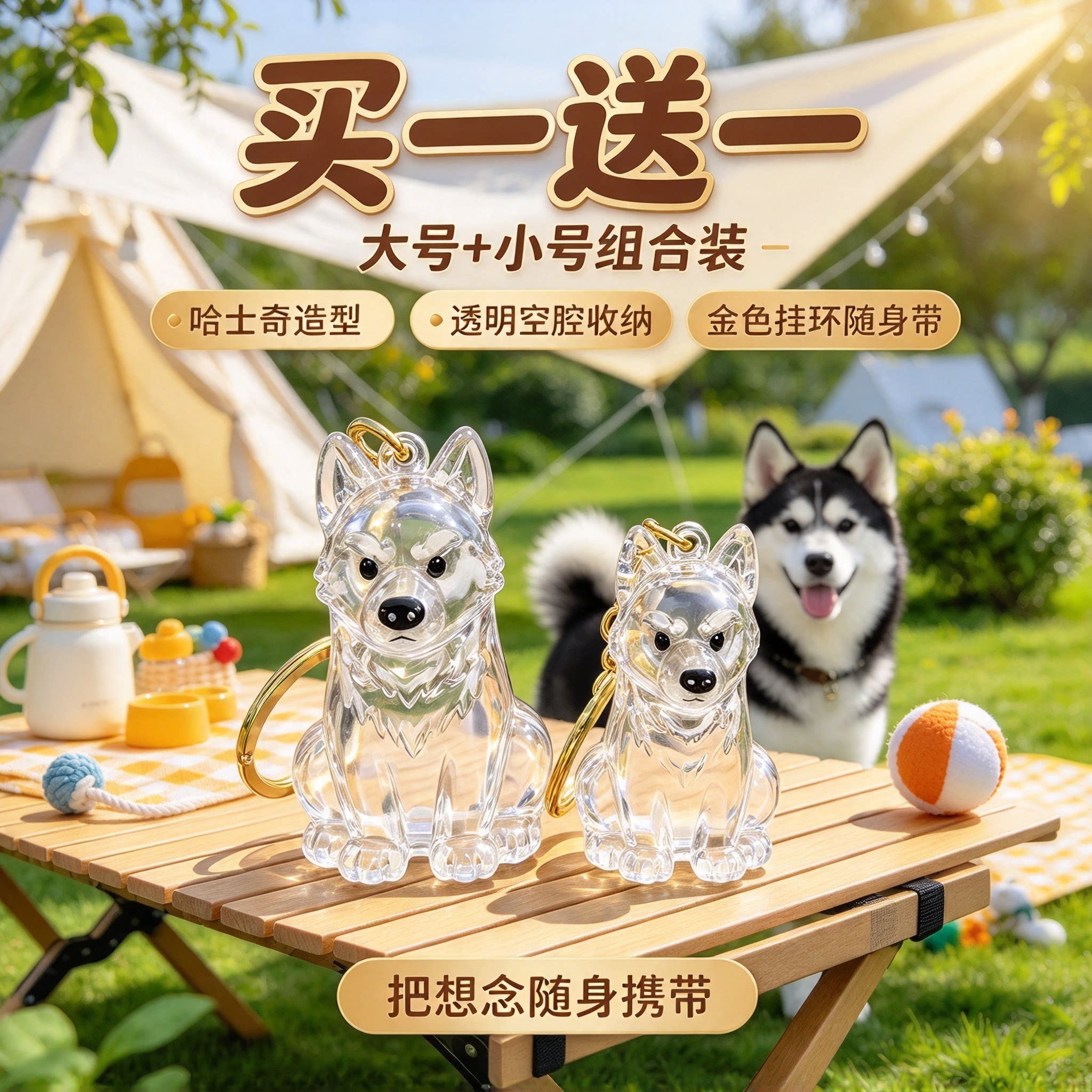 2026新边哈士奇发收纳挂件宠物毛孩子纪念钥匙扣可存狗毛随身吊坠