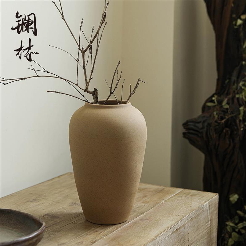 手工粗陶花瓶复古插花陶罐子摆件陶瓷禅意侘寂风民宿酒店装饰花器