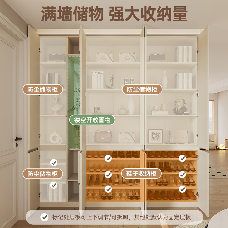 政补实木鞋柜家用门口收纳柜一体靠墙入户玄关柜客厅隔断柜高柜子