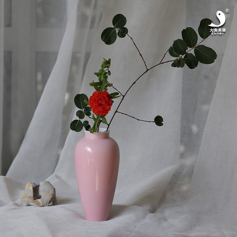 大鱼美器 樱粉宛玉瓶 陶瓷花瓶景德镇手工花器茶席花餐桌民宿花插