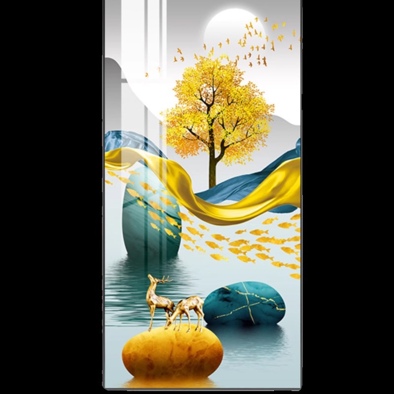 新款玄关晶瓷镶钻画招财入户装饰画客厅走廊过道高档壁画有框画