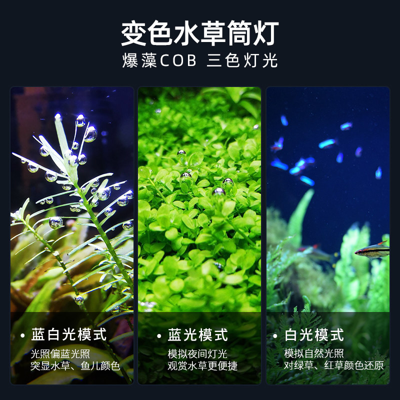 鱼缸筒灯led全光谱防水照明灯水草缸专用爆藻吊灯COB透镜变色桶灯
