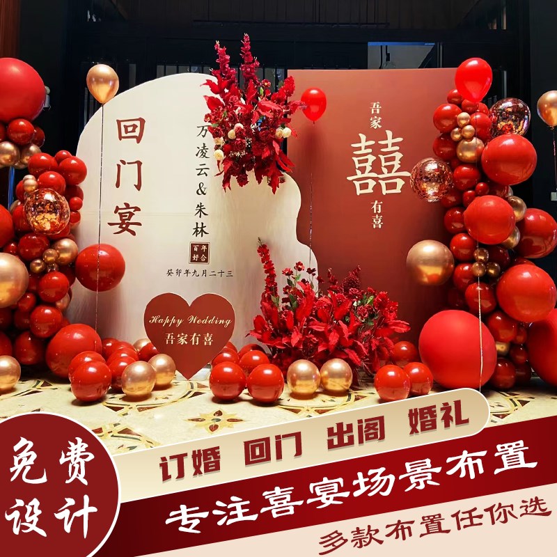 回门宴背景板出阁宴舞台布置背景墙归宁结婚酒店装饰kt板定制气球