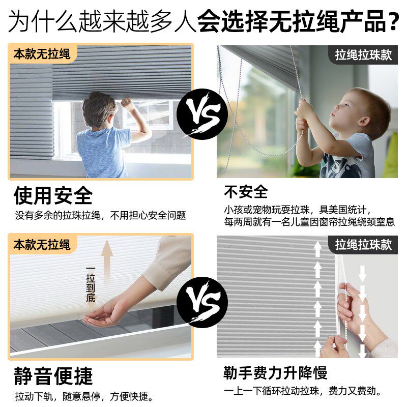孔中孔38MM无绳蜂巢帘 蜂窝帘遮阳隔热防晒帘书房卧室百叶窗帘