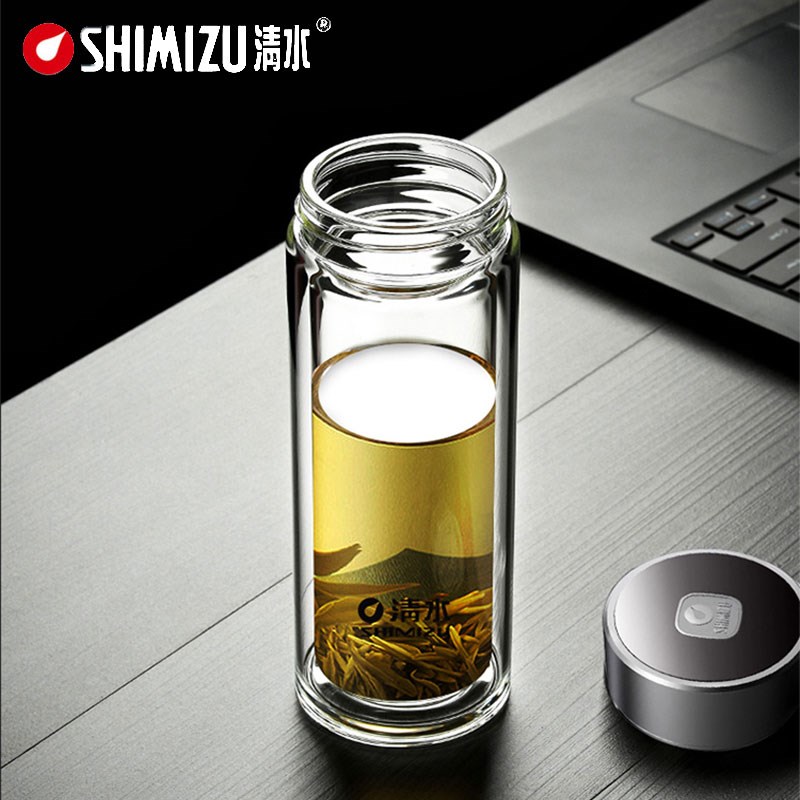 清水双层玻璃杯家用隔热男女茶杯便携车载水杯高硼硅防烫杯绿茶杯