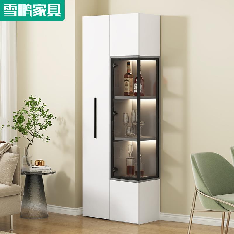 奶油风餐边柜一体靠墙客厅酒柜展示高柜转角置物架抽拉墙角柜6S39