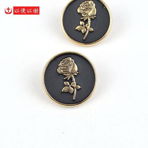 优质以便以谢圆形金色玫瑰花枝金属纽扣复古女装大衣针织外套扣子