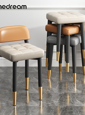 三梦北欧轻奢家用可叠放餐椅简约小凳子女化妆椅餐厅餐桌靠背椅H^