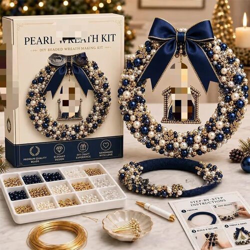 跨境新品DIY Christmas Pearl Wreath Kit手工串珠节日装饰品花环
