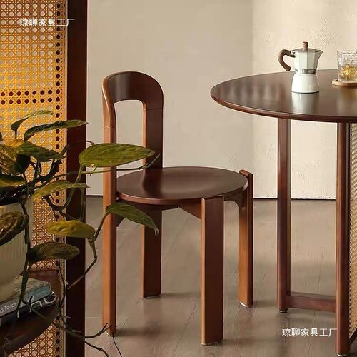 中古风椅子复古餐桌椅咖啡厅餐厅可叠放新中式实木家用家具椅子