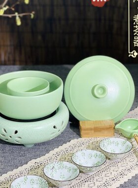青煮茶器友悦苑朵花分茶器家用金电陶炉陶瓷豆釉五煮茶壶茶具复古