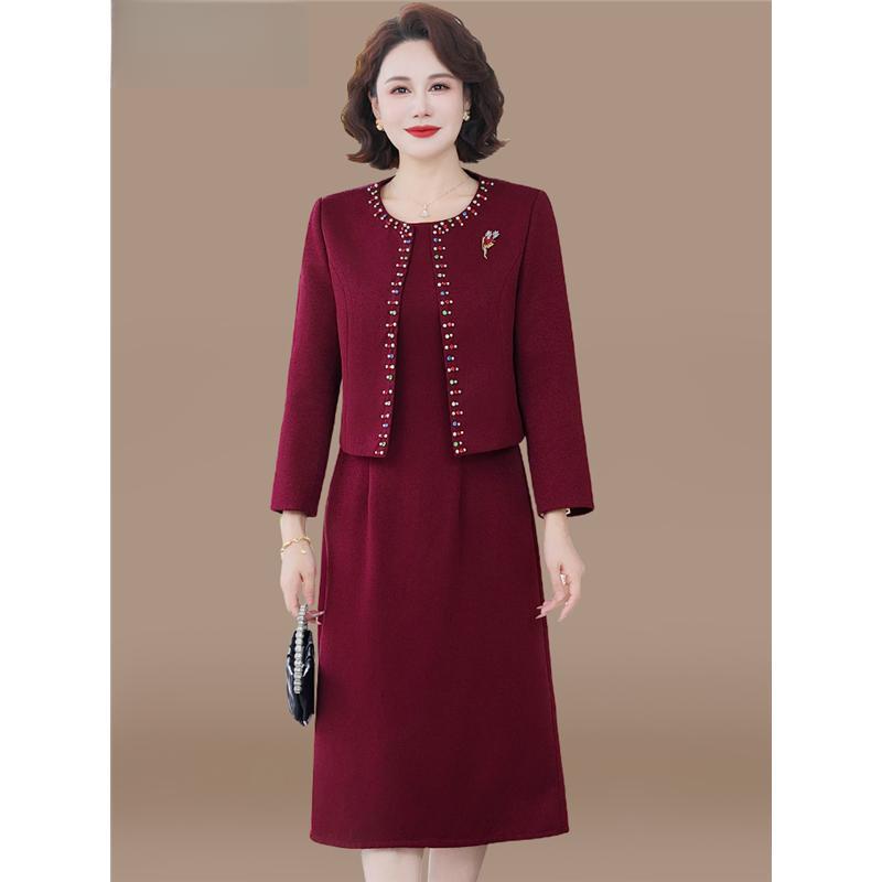 十一喜婆婆婚宴装妈妈秋装连衣裙套装中老年春秋季结婚礼服女
