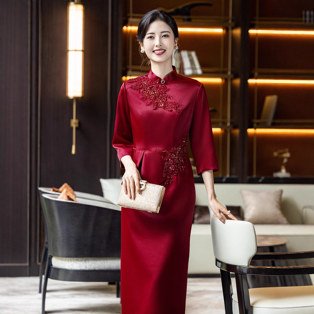 秋装高端妈妈结婚礼服小个子年轻高贵喜婆婆婚宴装旗袍连衣裙