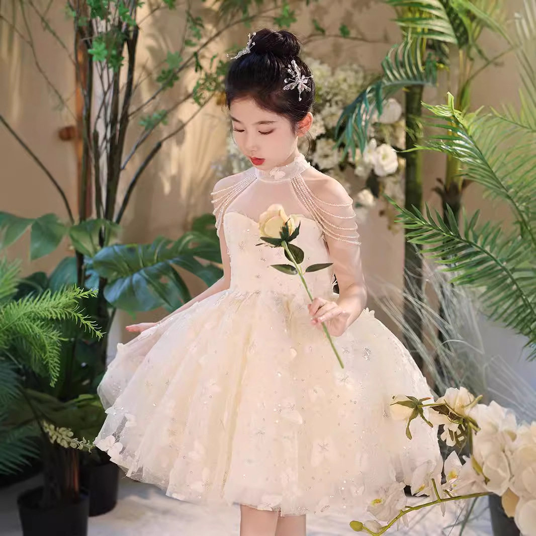 儿童礼服婚礼小女孩晚礼服主持人女童轻奢小众花童钢琴演奏公主裙图片
