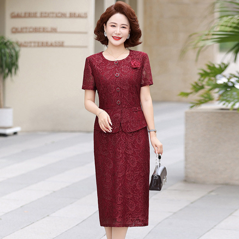 夏季婚礼妈妈装假两件礼服连衣裙