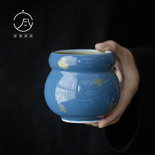 宜室茶话海蓝烫金繁花建水