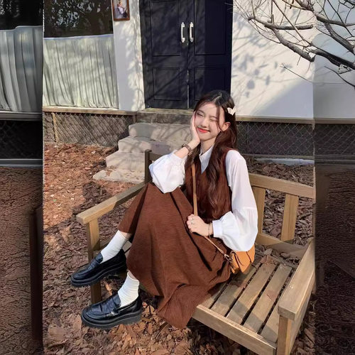 法式连衣裙女套装裙灯芯