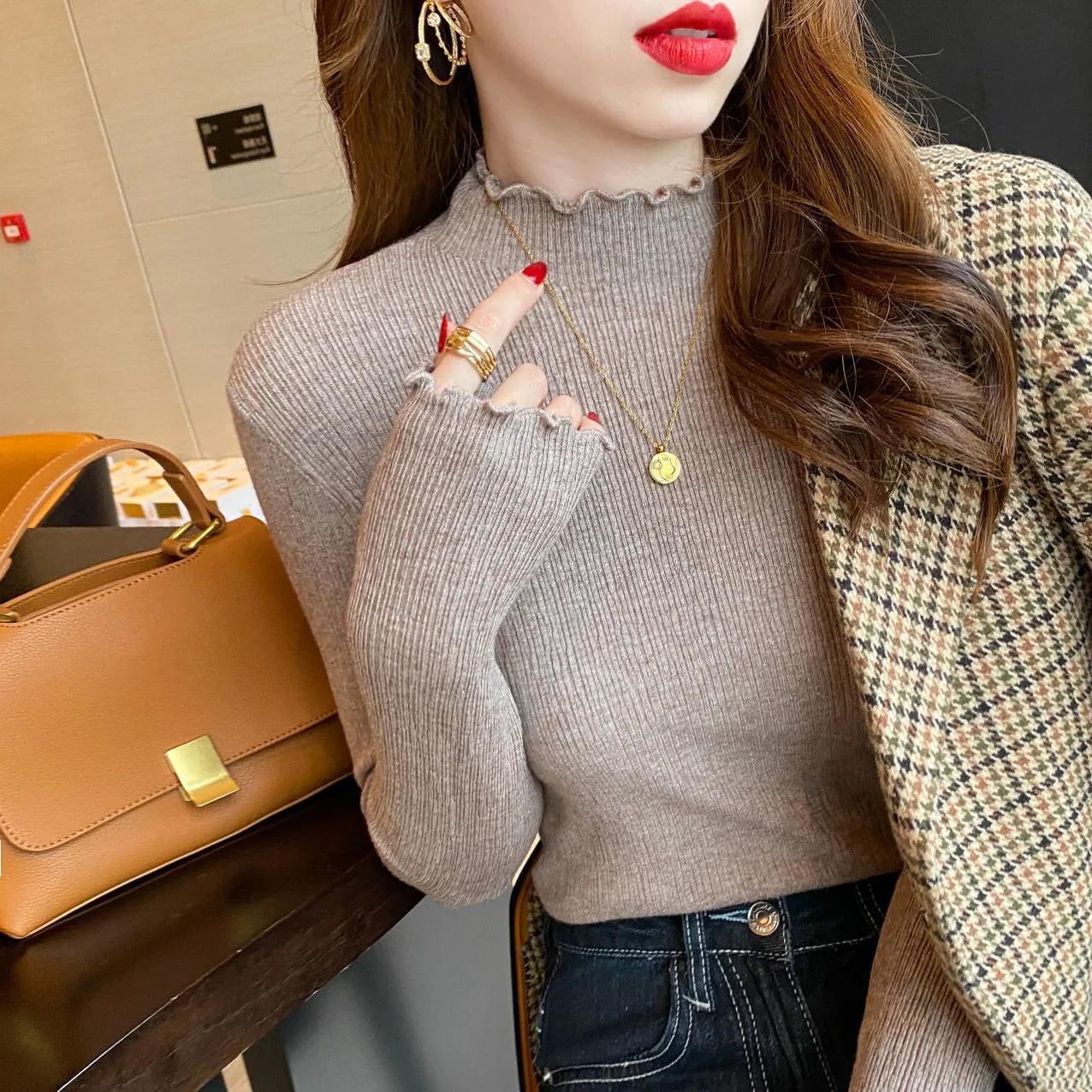 木耳边半高领毛衣女秋冬