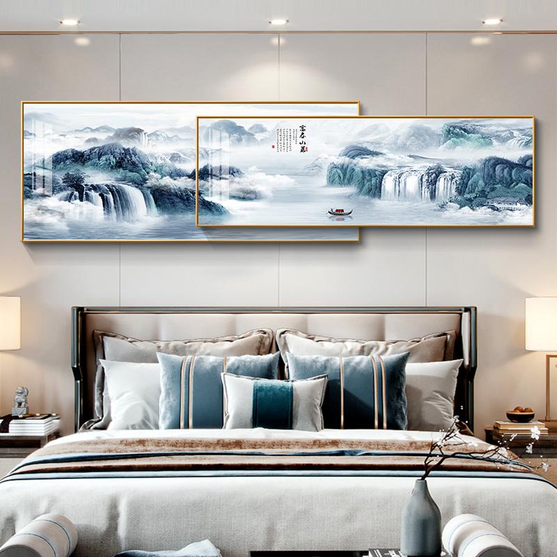 新中式客厅装饰画大气沙发办公室背景墙挂画中国风山水画叠加壁画