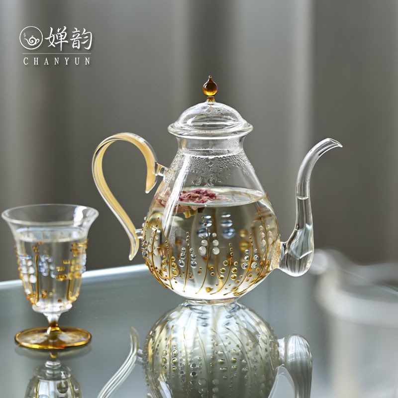 婵韵 十卿耐热玻璃大麦谷语泡茶壶茶杯单个中式小清新家用泡茶壶