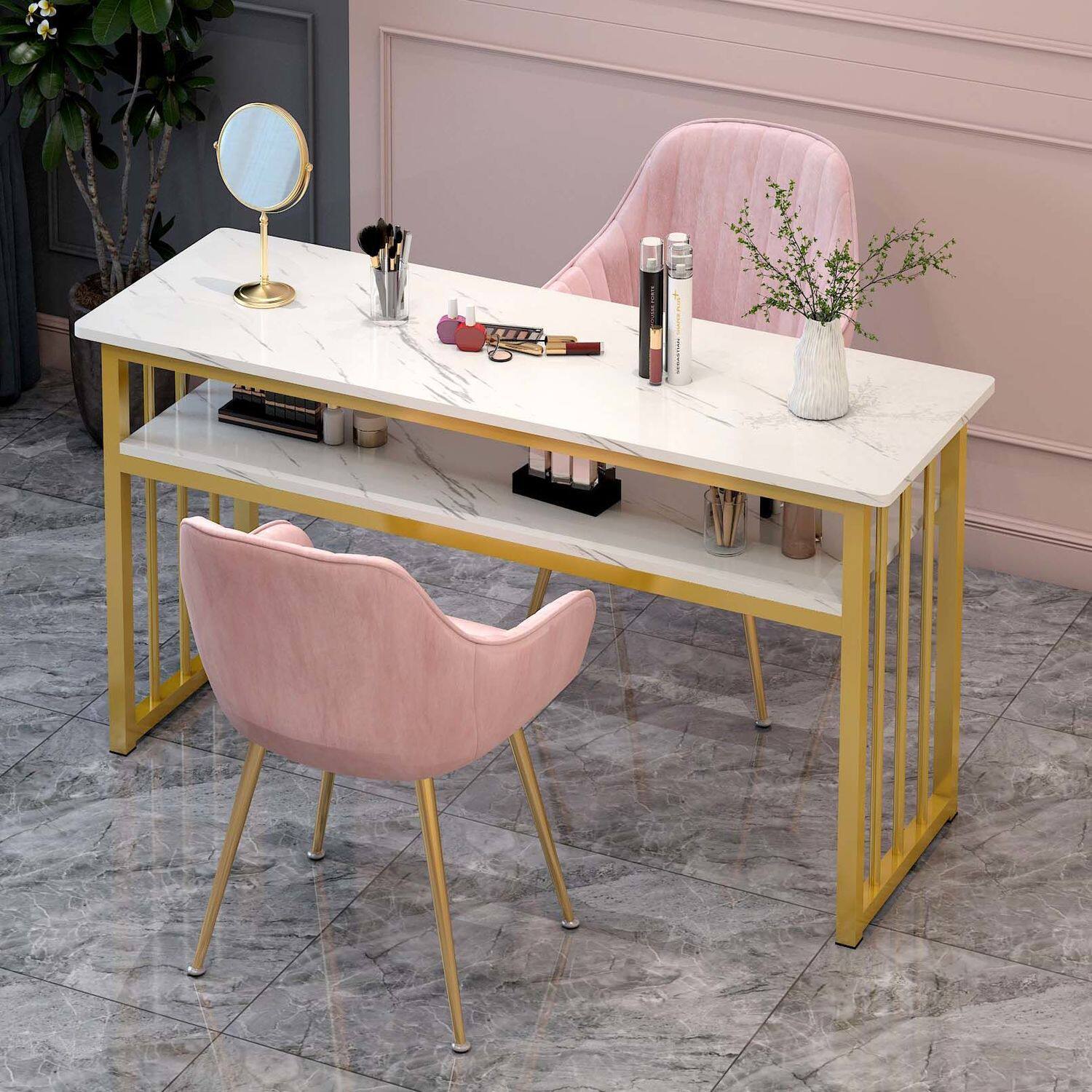 美容院美甲台简约特价双人美甲桌椅子套装长方形简易双层化妆桌子