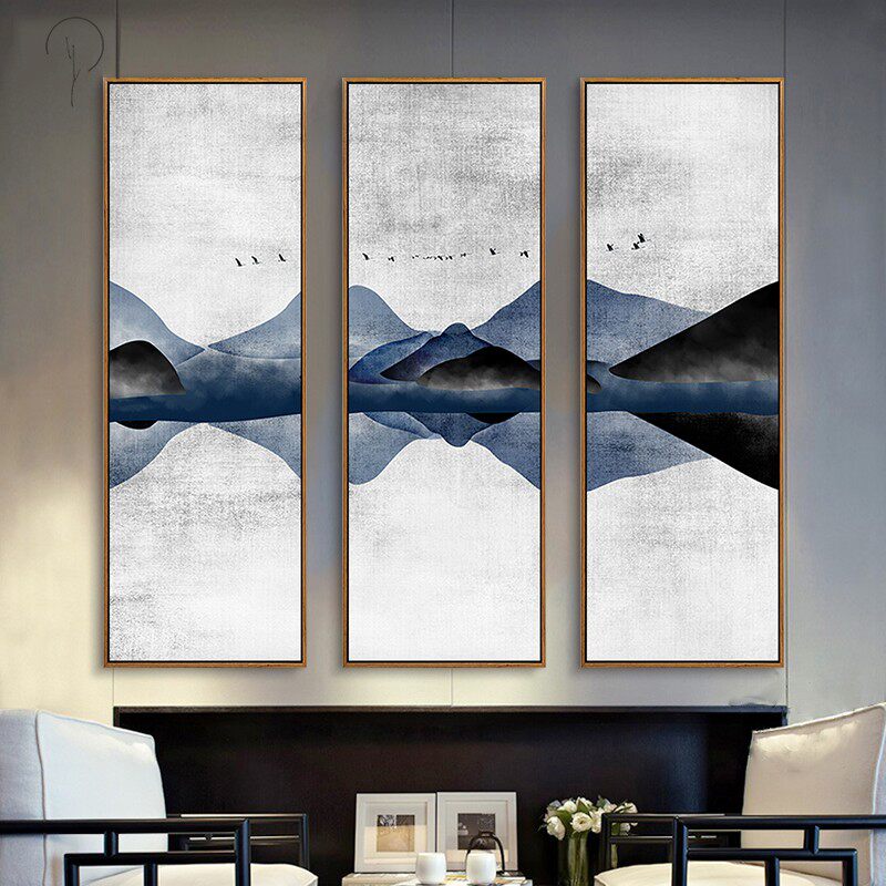抽象山水新中式装饰画水墨画客厅玄关走廊挂画餐厅壁画茶室有框画