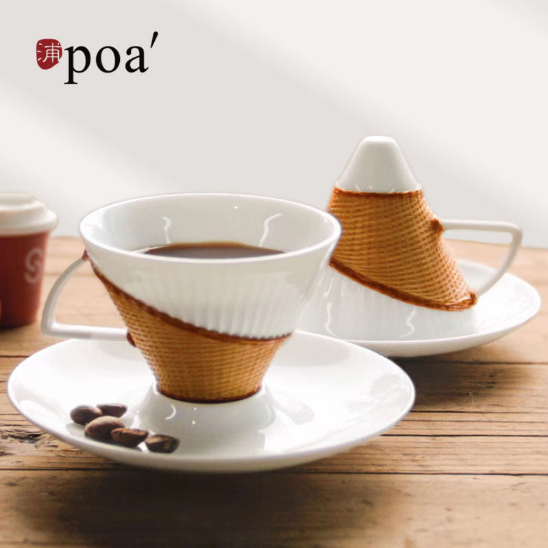 浦poa竹丝扣瓷手工非遗竹编竹立杯茶壶中西结合咖啡对杯