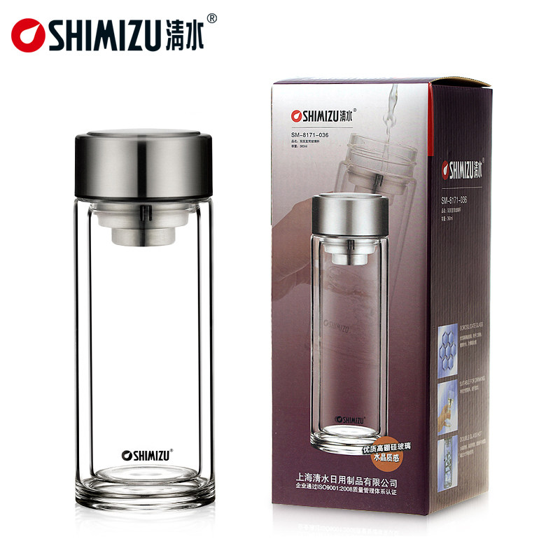 清水玻璃杯双层家用小水杯随手男带盖过滤网杯子大容量加厚茶杯